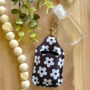 Floral Black Hand Sanitizer Holder Keychain